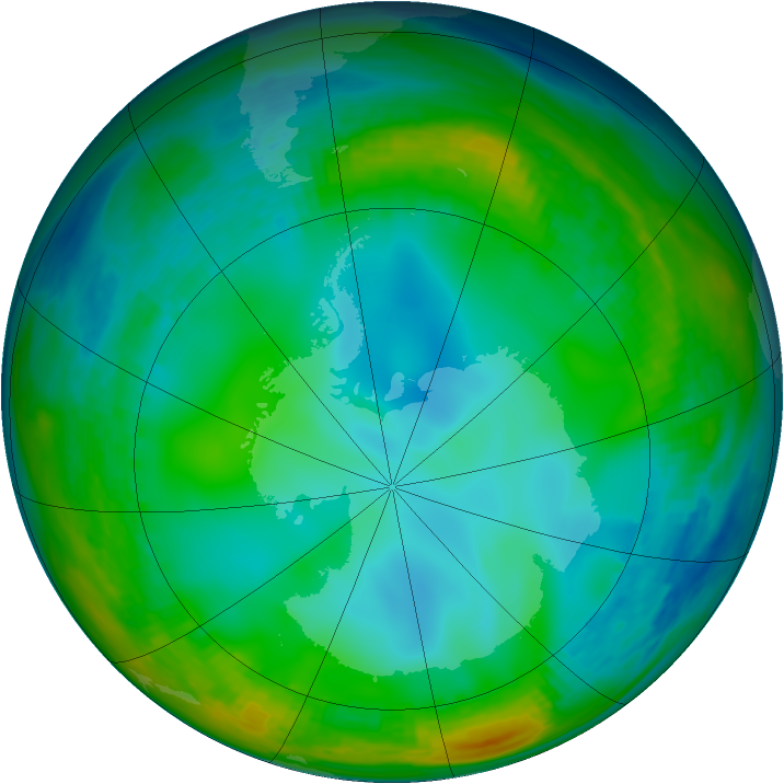 Antarctic ozone map for 24 June 1991